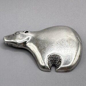 Native American Cast Silver Bear Brooch Signed Robert Kaniatobe Kristen Chandler
